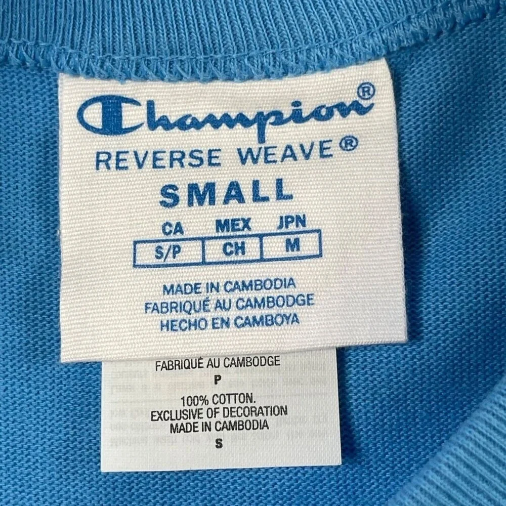 Champion T-shirt Men Small Blue Colorblock Asymmetric Hem Heritage Shift Pocket - Picture 5 of 8
